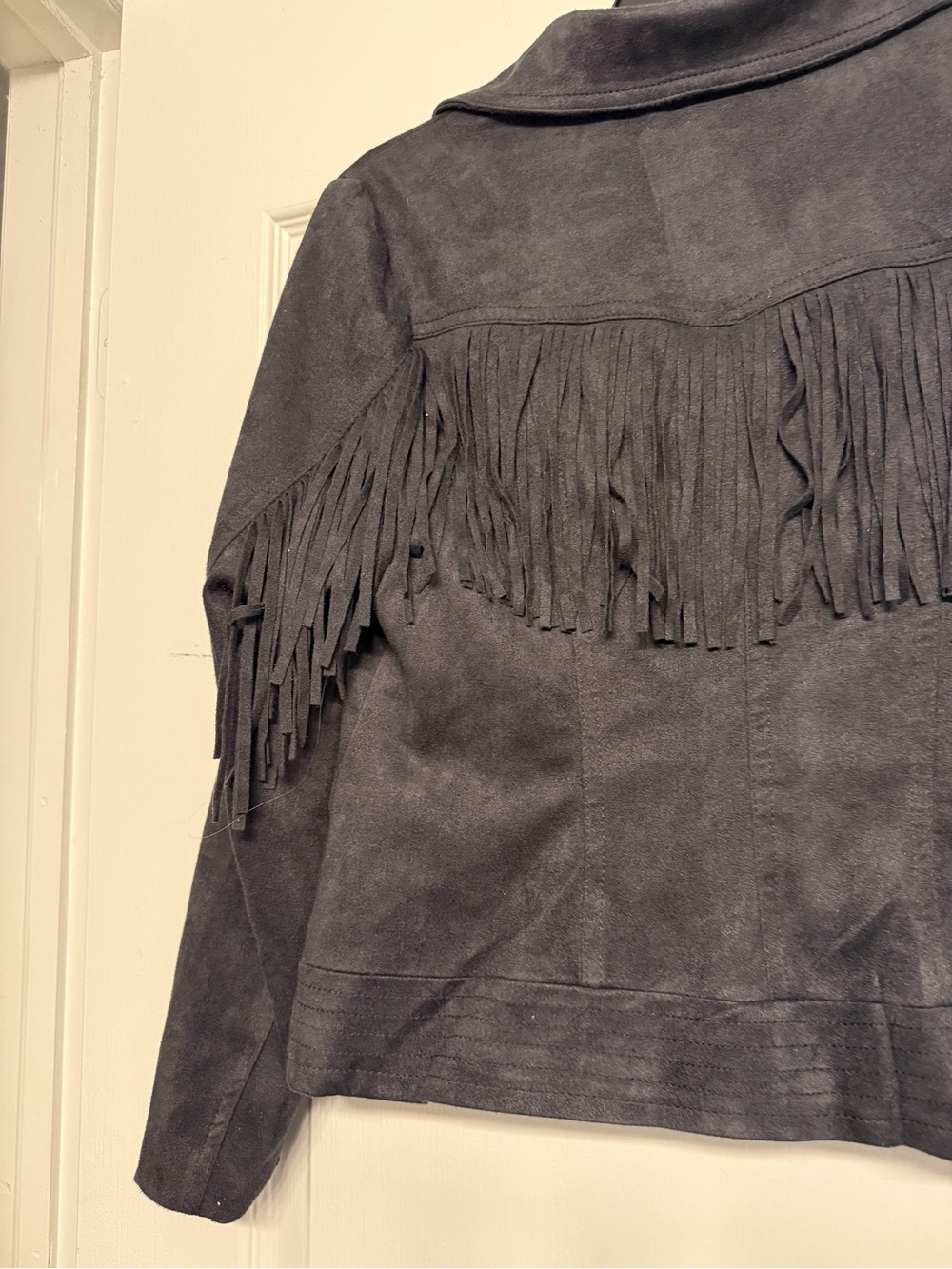 Odyn Black Faux Suede Fringe Moto Jacket Western Boho Size Small - Picture 2 of 9